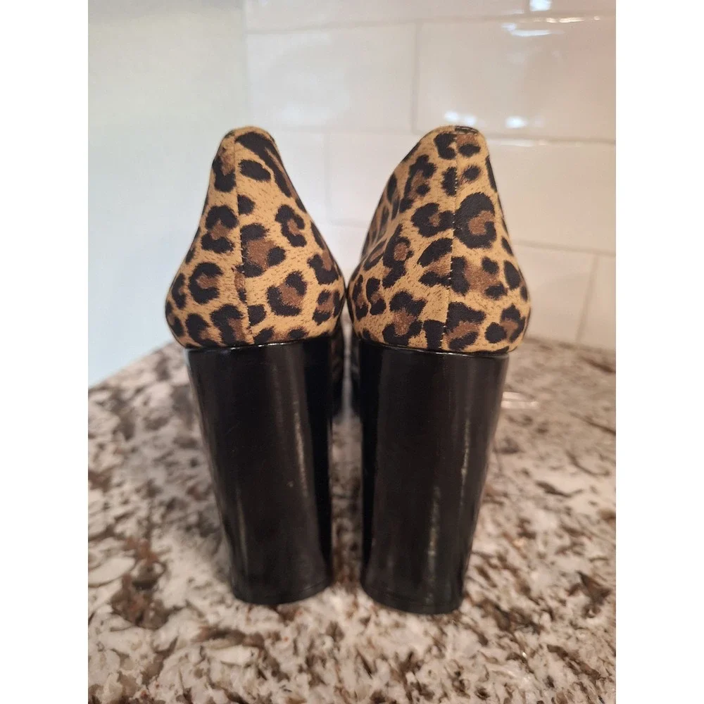 Martinez Valero Leopard Print Platform Heel Satin Leather Pumps‎ Size 10
